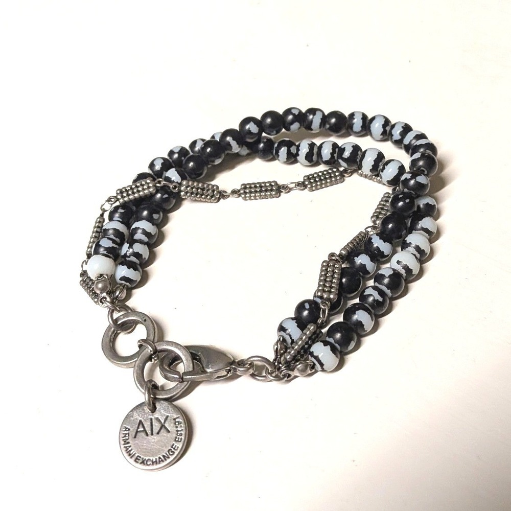 Armani Exchange Beaded Bracelet Black Stone‎ Multi Strand Chunky